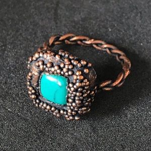 Electroformed Copper ring w/ turquoise color stone